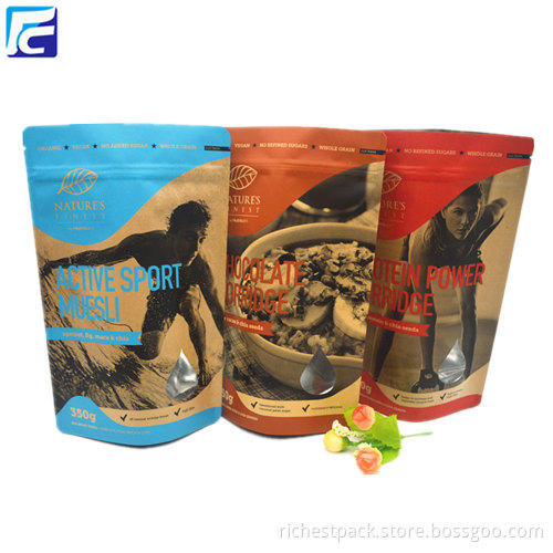 Recycled food kraft paper pouches with clear window